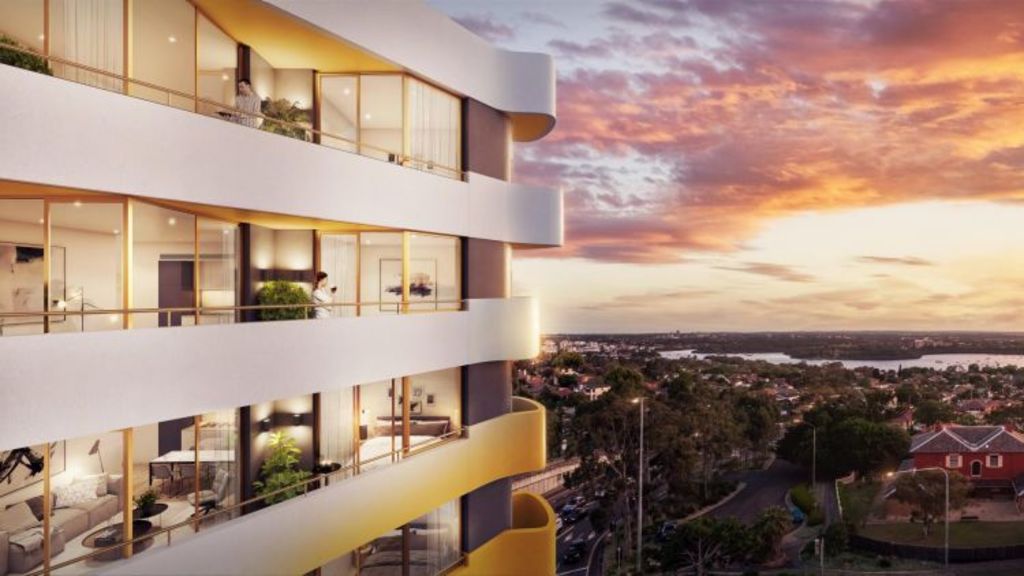 Sancorp apartment development overlooking Sydney at sunset